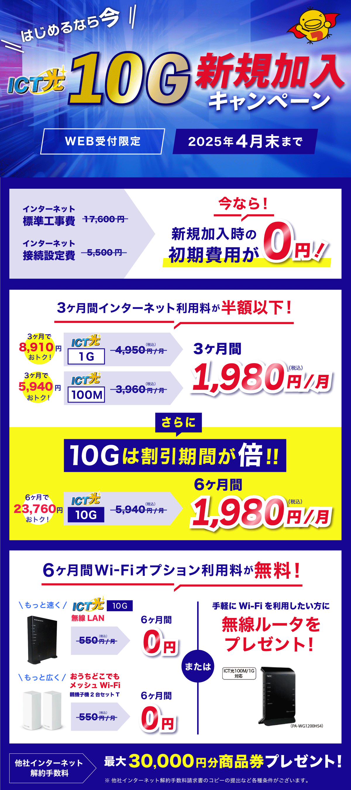 はじめるなら今　ICT光10G新規加入キャンペーン